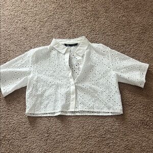 Zara Cream Eyelet Collar Blouse